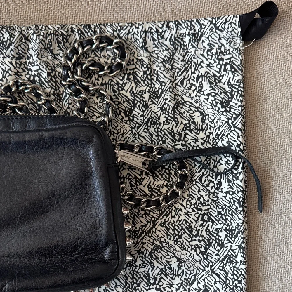 Rebecca Minkoff Black Leather Crossbody Bag with Chain Strap - Picture 5 of 7